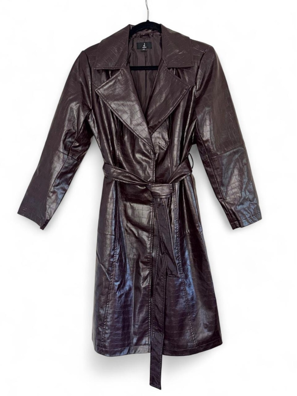 Jason Wu Faux Leather Croc Belted Trench Coat Burgundy Small Petite